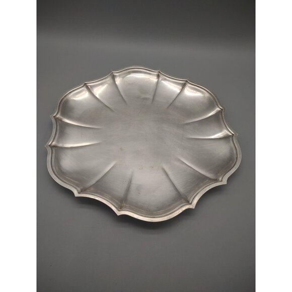 Vintage Chippendale Silver Plate Serving or Trinket Tray, Scallop Edge, 10.75" - Picture 3 of 17